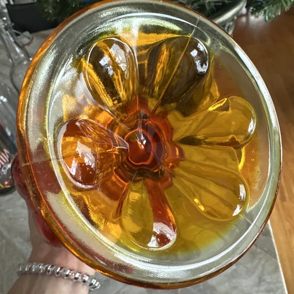 Vintage VIKING ORANGE Persimmon 6 Petal Long HEAVY PEDESTAL SWUNG VASE 18.5” - Picture 6 of 11